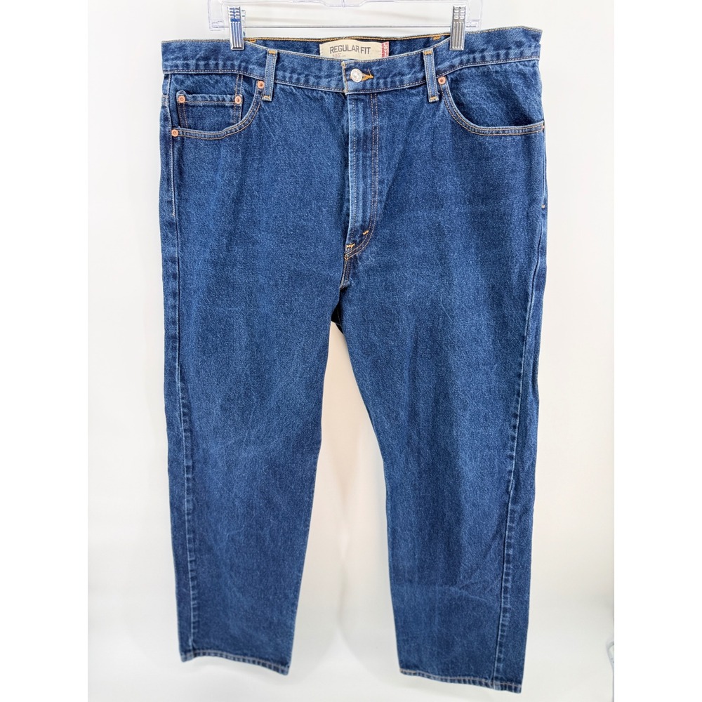 Levis 505 Regular Fit Jeans Mens 42x32 Blue Denim Straight Leg Dark Wash